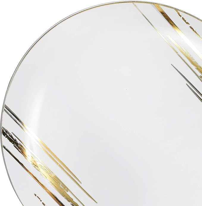" OCCASIONS " 240 Plates Pack,(120 Guests) Premium Wedding Party Disposable Plastic Plates Set -120 x 10.25'' Dinner + 120 x 7.5'' Salad/Dessert (Dali, White & Gold)