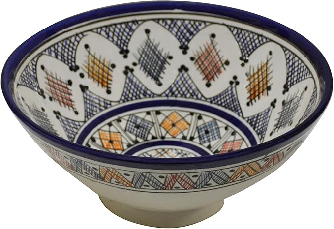Treasures Of Morocco Ceramic Bowls Moroccan Handmade Serving Bowl Large 12 Inches Across Multicolored Verde Blue dots