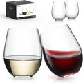 LUNA & MANTHA Stemless Wine Glasses Set of 4, 18oz Crystal Red White Wine Glasses for Daily Use, Hosting, Home Bar, Evening Party, Birthdays, Shower, Housewarming Gift, Clear