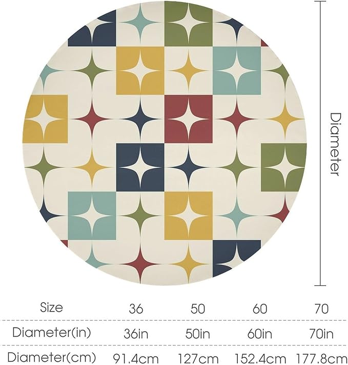 Middle Century Modern Round Tablecloth, Retro Mid Century Geometry Abstract Bohemia Tablecloth for Home Party Dining Room Kitchen Decor 36Inch(90cm)