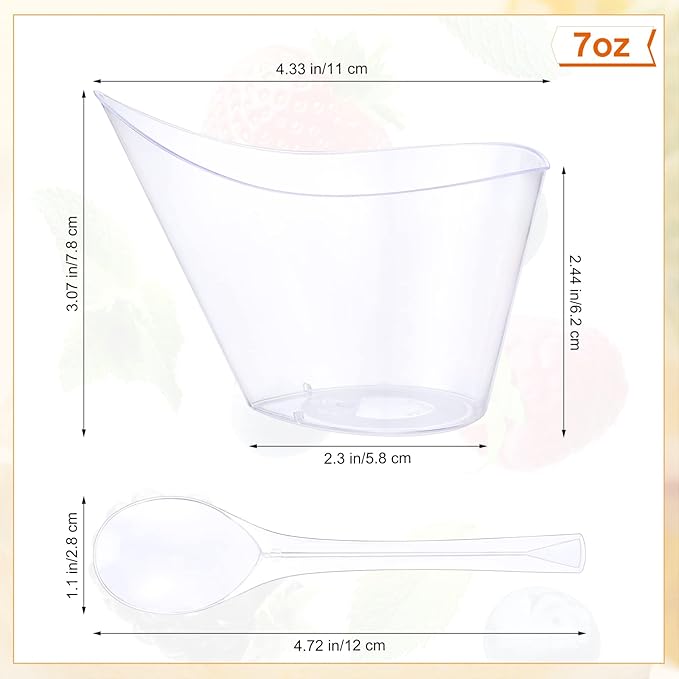150 Pack Clear Plastic Dessert Cups with Tasting Spoons, Appetizer Cups Yogurt Parfait Bowls with Spoons for Party Supplies Catering Chocolate Desserts Buffet Food Display (7 oz)