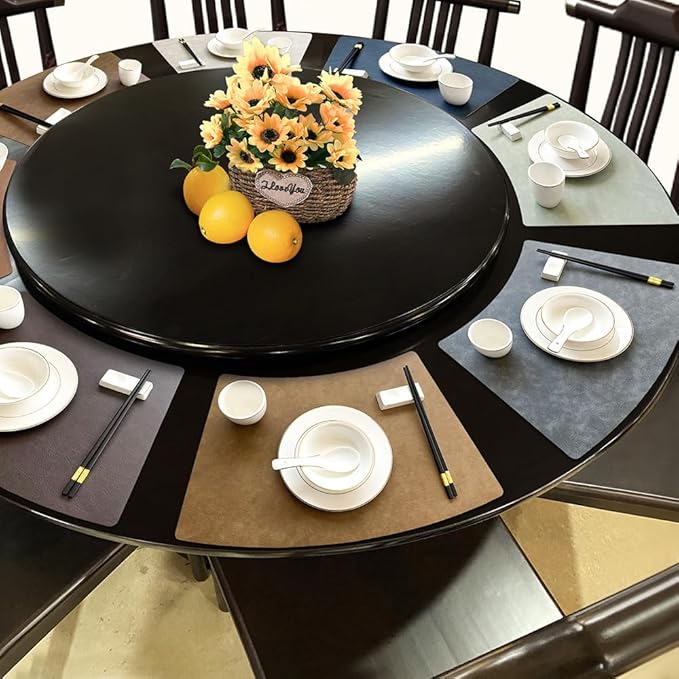 Leather Round Table Washable Placemats, Thick Faux Leather Heat Resistant Wedge Table Placemat, Waterproof Non-Slip Easy to Clean Place mat for Kitchen Coffee Dining Room Table Set of 6