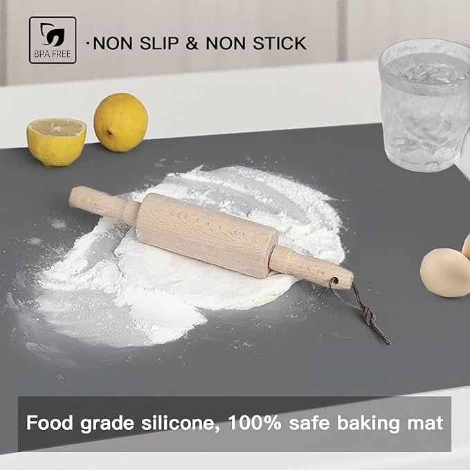 2MM Thick Silicone Countertop Mat, 23.6"x 23.6" Silicone Mats for Kitchen Counter, Nonslip Heat Resistant Mat, Large Kitchen Counter Mats, Waterproof Countertop Protector Light Gray