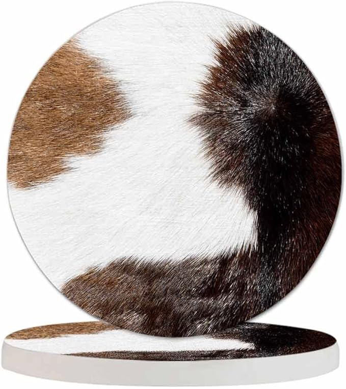 Cow Skin Texture Coasters for Drinks 2 Pack Africa Animal Camouflage Close Up Hairy Texture Tabletop Protection Kitchen and Coffee Table Décor & Accessories,Set of 2