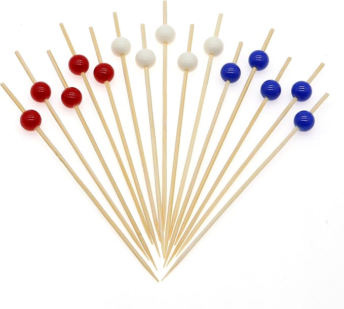 Minisland Navy Blue Pearl Cocktail Picks, 4.7 Inch Long Bamboo Fancy Toothpicks for Appetizers, Decorative Independence Day Party Food Drink Garnish Fruit Kabob Skewer Sticks 100 Counts - MSL450
