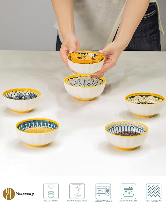 Yeacccng Small Bowls Set of 6, Small Colorful Bowl, Also Suitable as Soy Sauce Dish, 4 Inch Ceramic Sauce Bowls, Ideal for Serving Sushi, Cereals, Appetisers, Desserts, Ketchup, Olive Oil, 7.5 Oz