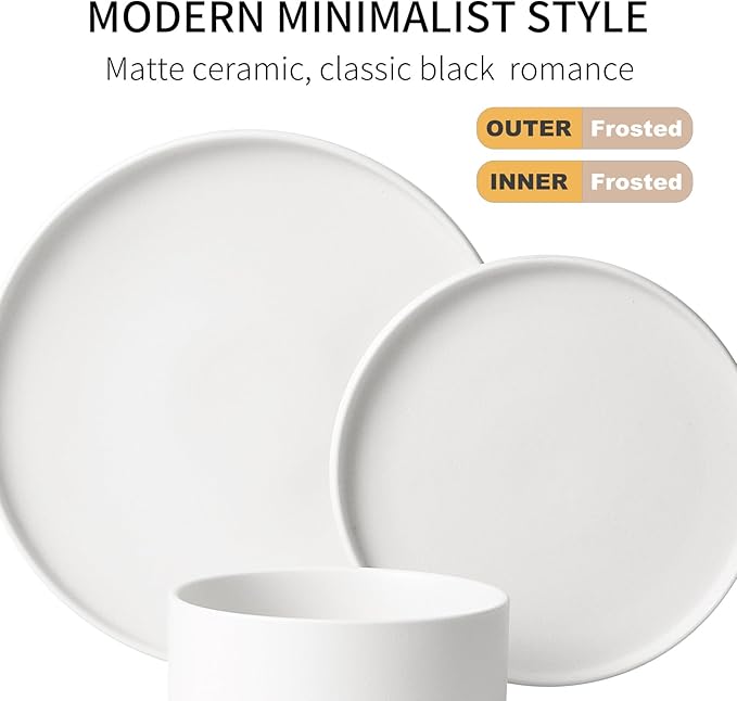 GZG Classic Series - Plates and Bowls Set for 8, 24 Piece Stoneware Dinnerware Sets, Microwave and Dishwasher Safe Lead-Free Handcrafted Ceramic Dishes Set - Ivory White