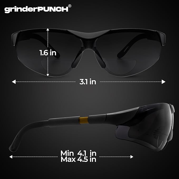 grinderPUNCH Bifocal Safety Sunglasses Sun Reading Glasses ANSI Z87 Impact Resistant Magnifier Sun Readers for Work Men Women