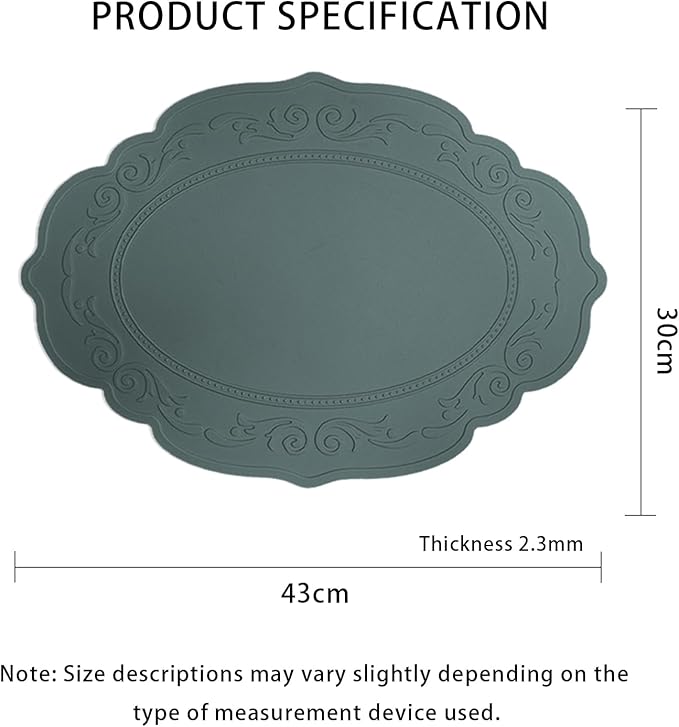 Silicone Placemats Set of 4, Oval Heat Resistant Non-Slip Table Mat, Waterproof Silicone Placemat, Baking Mats, Easy to Clean Table Protector Mat by Siliconty(4, Dark Green)