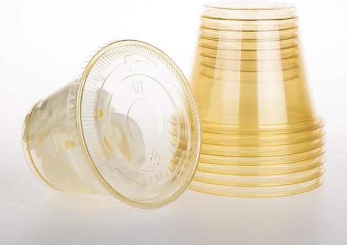 Golden Apple, 9oz-50sets Yellow Plastic Cups with Clear Flat no Hole lids.…