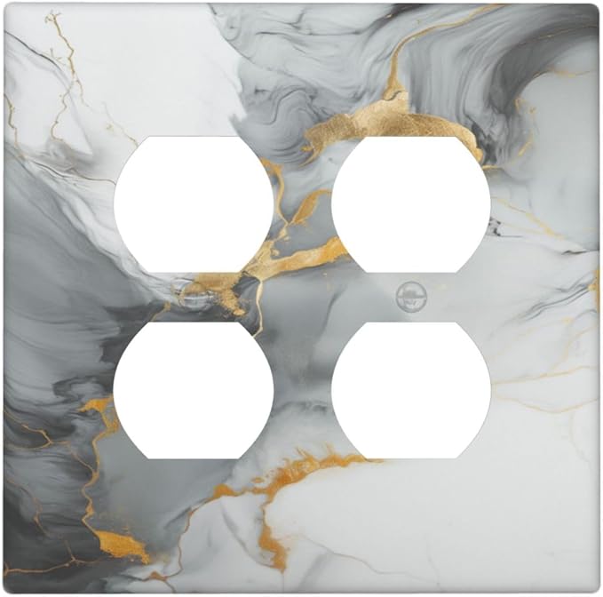 Light Switch Cover Gray/Gold Marble Abstract Modern Luxury 2 Gang Decorative SwitchPlates Double Duplex Wall Plates Switch Plates and Outlet Covers for Bathroom Bedroom Decor