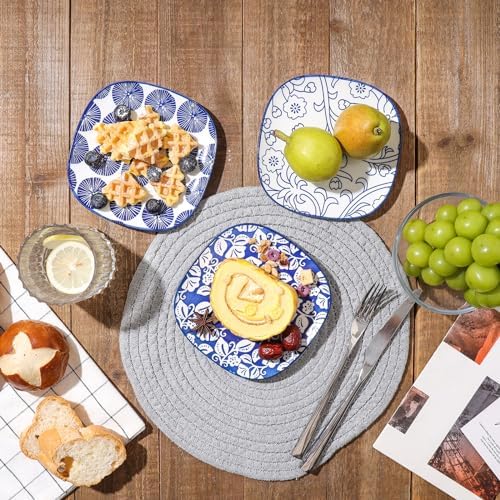 Selamica Porcelain Small Plates - 6 inch Dessert & Appetizer Plates, Microwave & Dishwasher Safe, Set of 6, Vintage Blue - Image 6