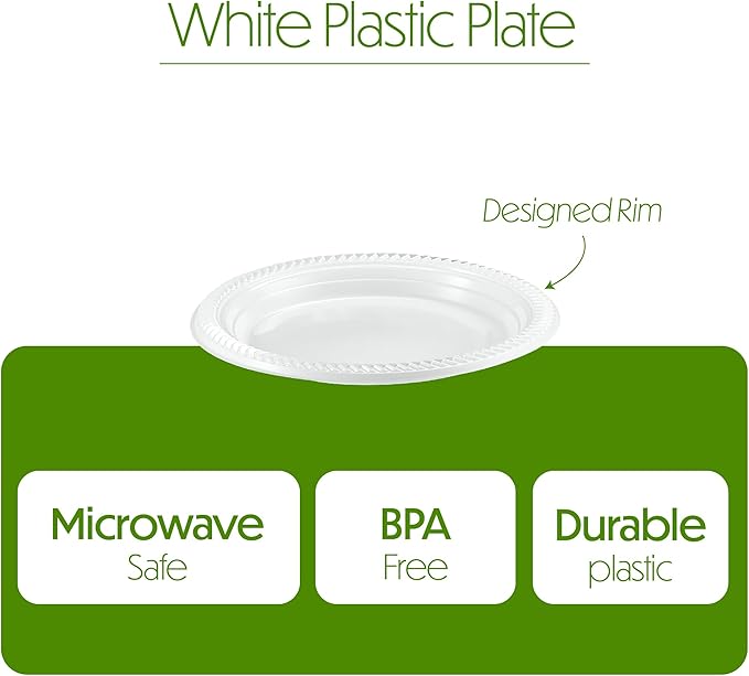 PLASTICPRO 800 PCS White Plastic Round 7 Inch Plates Premium Quality Light Weight Disposable Plastic Dishes Dinner Plates for Parties Weddings