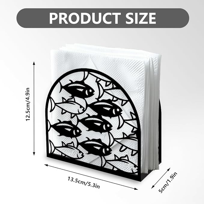 School of Fish Decorative Black Metal Napkin Holder for Table, 5.3"x4.9"x1.9" Shoal of Fish Ocean Animal Standing Napkin Holder for Home Kitchen Restaurant Picnic Coffee Bar Dining Room