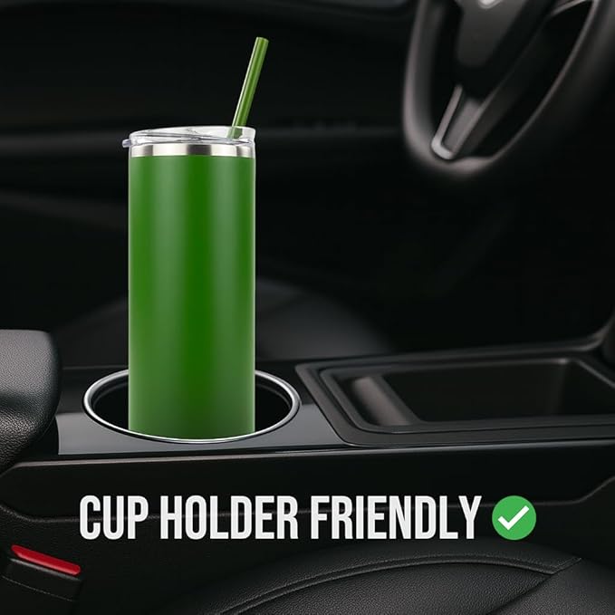 Hogg 20 oz Skinny Case (24 Units) - Hunter Green, Powder Coated Tumblers for Laser Engraving, Engravable Tumblers Bulk, Stainless Steel Cups Bulk, Insulated Cups with Lids and Straws