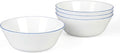 16OZ Opal Glass Cereal and Soup Bowl Set of 4, 6 inch Dishwasher & Microwave Safe Round Bowls for Salad and Rice, Hand Painted Navy Blue Rim