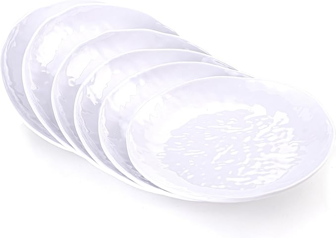 6.7-Inch Melamine Dessert Plates (Set of 6) - Unbreakable and Reusable Dinnerware with Ceramic Feel, Stackable and Dishwasher-Safe (White)
