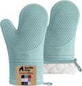 GORILLA GRIP BPA-Free Soft Silicone Oven Mitts, Heat Resistant and Waterproof Cooking Gloves, Thick Cotton Lining, Flexible Gripping for Baking Grilling, Kitchen Potholders Set of 2, 12.5x8.3, Mint