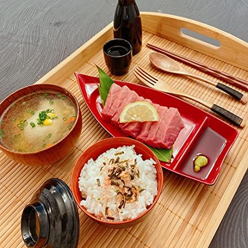 JapanBargain 10 inch Sushi Boat Japanese Sashimi Sushi Serving Plate with Sauce Divider, Melamine Chip and Dip Plate for Snack, Appetizer, Red/Black, 1-Pack - Image 4