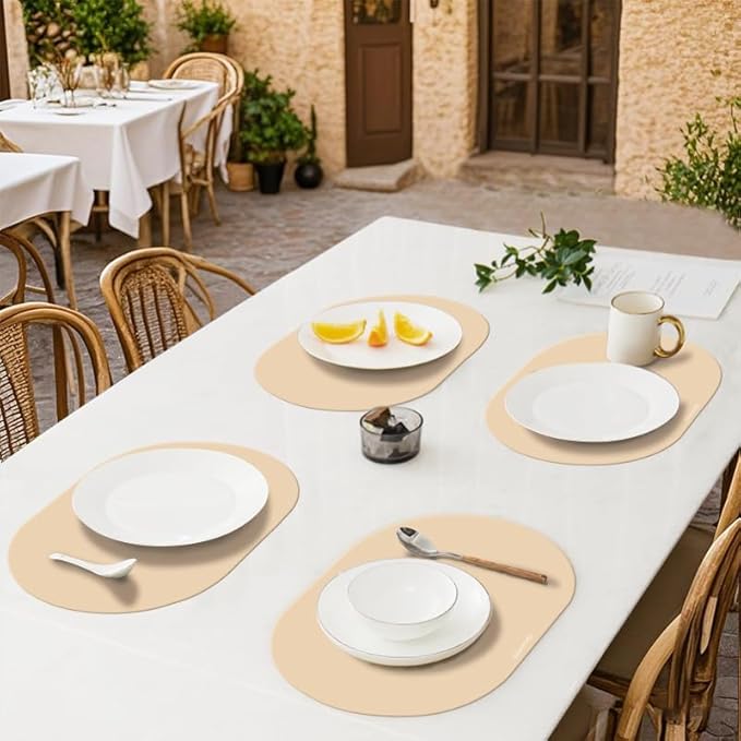 Silicone Placemats, Oval Placemats Set of 4. Heat-Resistant and Easy to Clean Siliconty Mats, Non-Slip Silicone Placemats for Table Protection. (4, Bright Yellow)