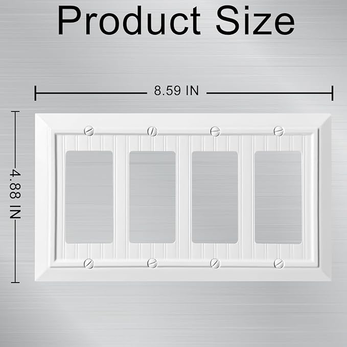 Beadboard Outlet Covers Wall Plates, Bamboo Fiber Light Switch Covers, Natural Material Electric Receptacle Decorative Switch Plate Outlet Cover (Pure White, 4 Gang Decorator 1 Pack)