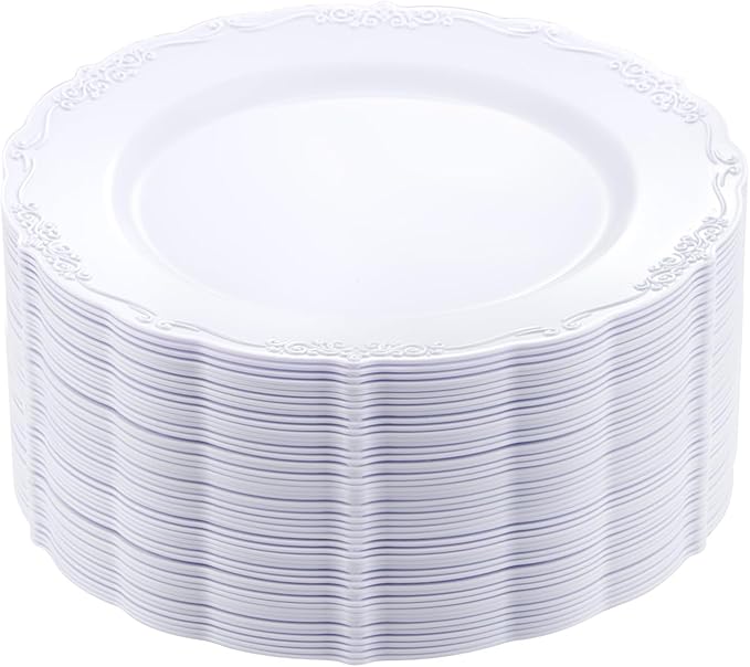 DaYammi 36PCS White Plastic Plates, Heavy Duty White Disposable Plates Premium 10inch Dinner Plates Hard Plastic Plates Disposable for Party Wedding Bridal Shower