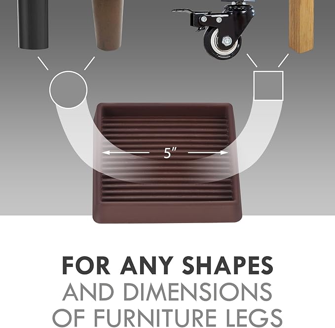 5X5 Rubber Caster Cups, Non Slip Furniture Pads, Anti-Slip Gripper, Anti Skid Furniture Feet, Anti Slide Floor Protector for Bed Couch Stoppers - 8 Pack Brown