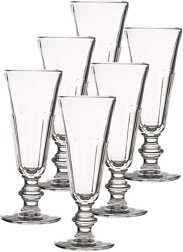 La Rochere Perigord Champagne Flutes Set of 6 – Classic French Toasting Glasses with Faceted Ribbed Silhouette – Pressed Stemmed Flutes for Sparkling Wine, Mimosas & Elegant Entertaining (5.4 Oz)