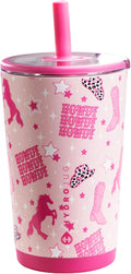 HydroJug Everyday Tumbler 14 oz – Ceramic-Lined Insulated Tumbler with Straw and Soft-Touch Lid, Cup Holder Friendly, Double-Wall Vacuum Insulation, Reusable Travel Cup – Cowgirl