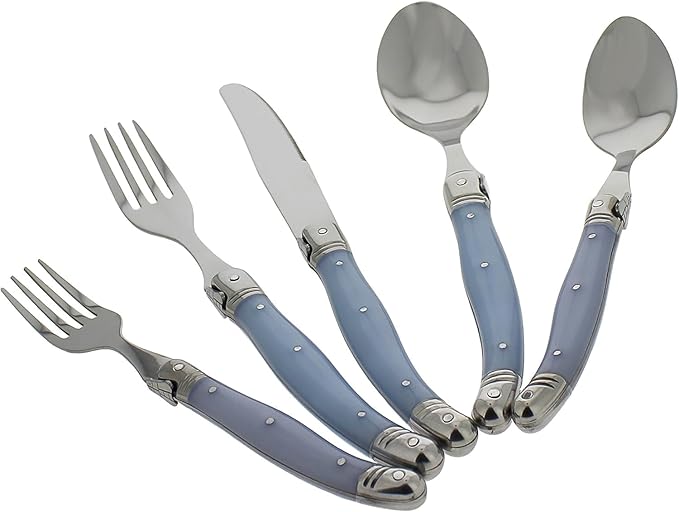French Home Laguiole 20 Piece Flatware Set – Stainless Steel Flatware Set for 4 – Luxurious Light Blue Utensil Set with Knives, Spoons and Forks