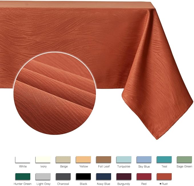 maxmill Jacquard Tablecloth Swirl Design Spillproof Wrinkle Free Heavy Weight Soft Table Cloth Halloween Decorative Fabric Table Cover for Fall Harvest Thanksgiving Dinner, Oblong 60 x 120 Inch Rust
