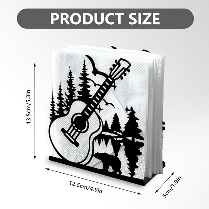 Guitar Forest Decorative Black Metal Napkin Holder for Table, 5.3" x 4.9" x 1.9" Music Tree Standing Napkin Holder for Home Kitchen Restaurant Picnic Party Coffee Bar Dining Room