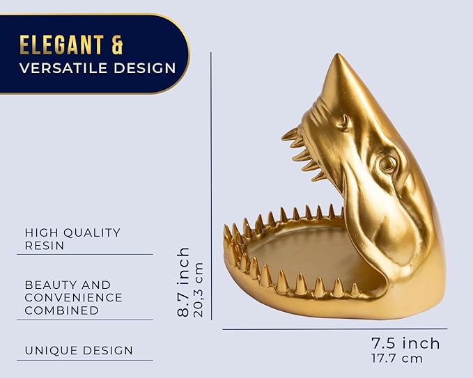 Comfify Shark Resin Figurine – Stylish Shark Sculpture with Open Bowl Design for Snacks, Keys, or Trinkets – Artistic Holder with Elegant Golden Finish – Playful Addition to Modern Decor