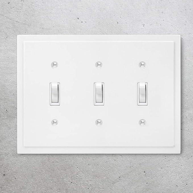 Henne Bery Modern Edge Decorative Wall Plate Switch Plate Outlet Cover, Durable Solid Zinc Alloy (Triple Toggle, White)