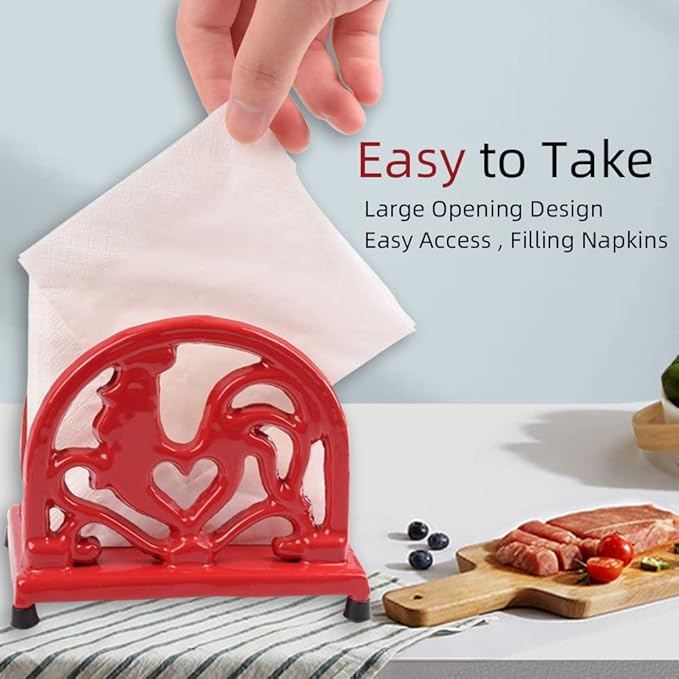 Vintage Metal Napkin Holder, Heavy Cast Iron Napkin Holder Organizer for Kitchen Restaurant Home Décor, Red