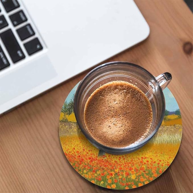 Farmhouse Coasters for Drinks 2 Pack Harvest Season Oil Painting House Farm Village Life with Sunflower Tabletop Protection Kitchen and Coffee Table Décor & Accessories,Set of 2