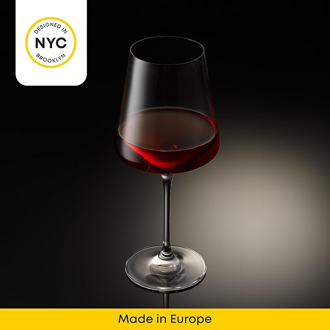 JoyJolt Sidney Burgundy Wine Glasses Set of 4 | 22.5 oz Stemmed Large Red Wine Glasses | Modern Home Bar Glass Set (Clear) | Premium Crystal Stemware Made in Europe