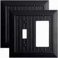 Beadboard Outlet Covers Wall Plates, Bamboo Fiber Light Switch Covers, Natural Material Electric Receptacle Decorative Switch Plate Outlet Cover Matte Black (2 Gang Toggle/Decorator 2 Pack)