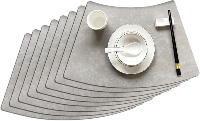 Leather Round Table Washable Placemats, Thick Faux Leather Heat Resistant Wedge Table Placemat, Waterproof Non-Slip Easy to Clean Place mat for Kitchen Coffee Dining Room Table Set of 15