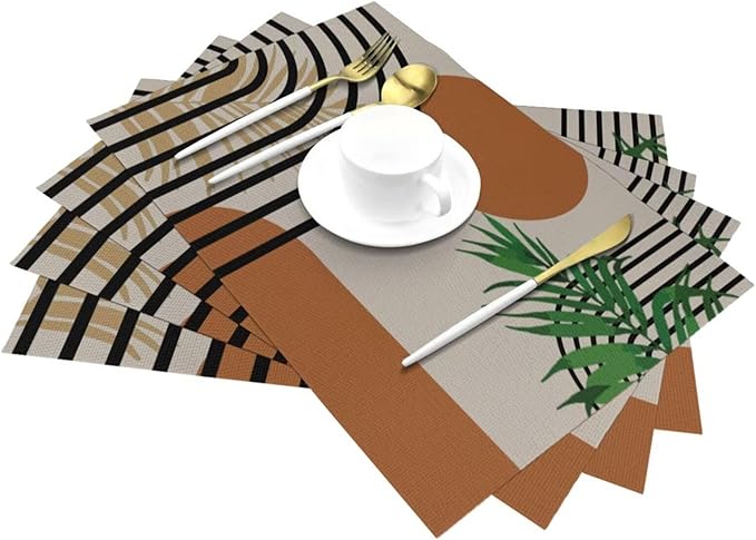 Boho Mid Century Placemats Abstract Geometric Modern Minimalist Washable Place Mats 12x18Inch for Dining Kitchen Farmhouse Decor 6 PCS