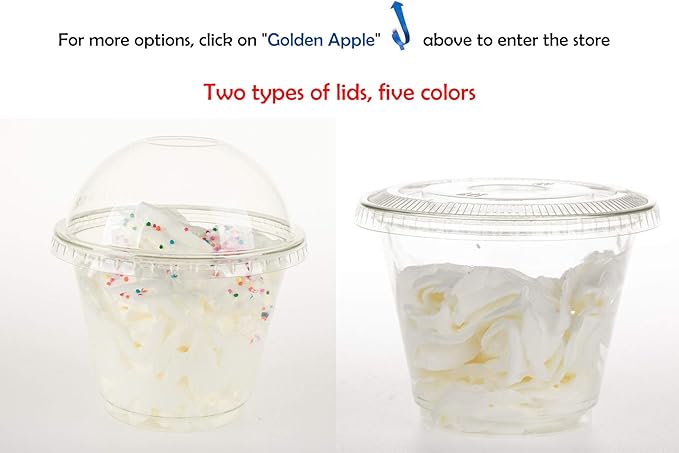 Golden Apple, 9oz-50sets Clear Plastic Cups with Clear Dome lids No Hole…