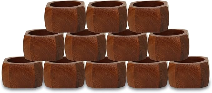 Wooden Napkin Rings Set of 12 for Dinning Table Decor | Wood Napkin Holder Set of Twelve for Dinner Table Decoration | Napkin Ring for Home and Kitchen Decor