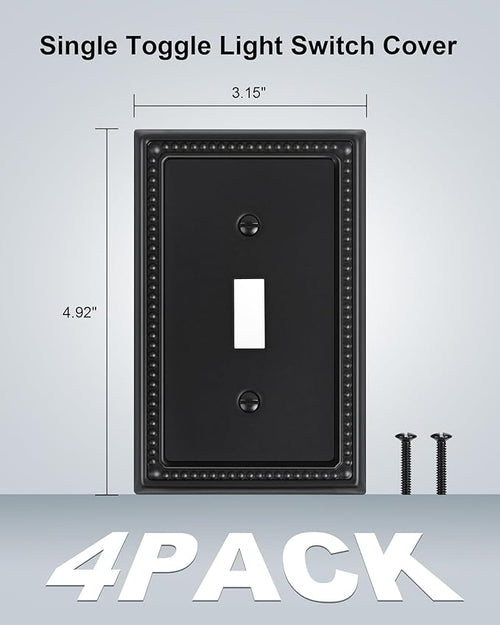 4-Pack Single Toggle Light Switch Cover Plate, Pearls Decorative Switch Plate Covers, Black 1 Gang Metal Wall Plate, Corrosion Resistant