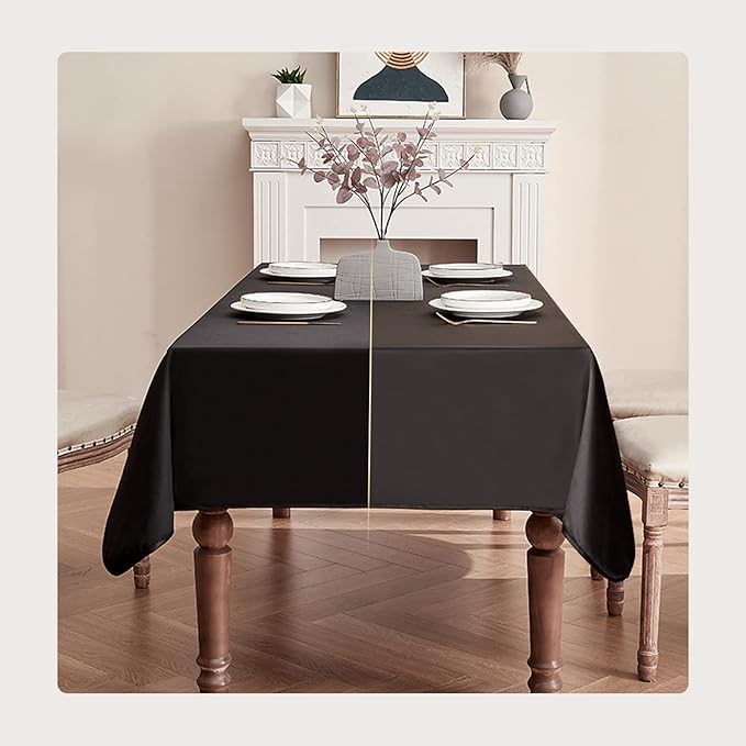 BALCONY & FALCON Rectangle Tablecloth Waterproof Table Cover Fuzzy Linen and Satin Double-Sided Usable Table Cloth for Dining, Kitchen, Cafe, Parties and Outdoor Use (Black 55x70)