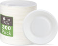 Vplus 100% Compostable Small Paper Plates, 300 Pack 6 Inch Disposable Paper Plates, Uncoated Biodegradable, Made of Sugar Cane Fibers, Perfect for Sandwich, Cake, and Snack