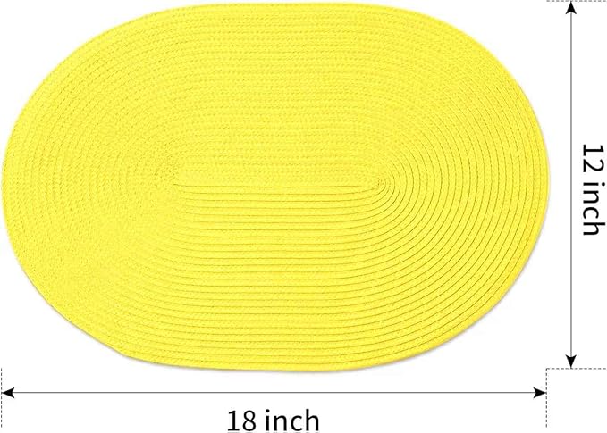 FunWheat Oval Braided Placemats Set of 8 Table Mats for Dining Tables Washable Heat Resistant Place Mats for Indoor Outdoor Use 12 x18 Inch(Oval Yellow, 8pcs)