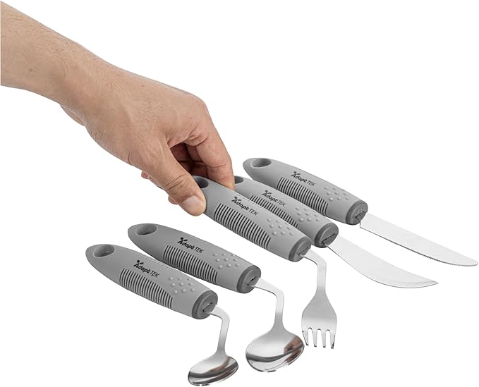 Restaurantware Adaptive Utensils - 1 count Stainless Steel, 9.84 x 5.12 x 1.57 Inches, Ergonomic Eating Aids, Non-Slip Utensil Set for Arthritis, Secure Grip Design, Gray