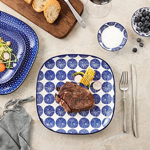 Selamica Porcelain Square Dessert Salad Pasta Plates 7.6 inches ceramic plates set of 6 microwave/dishwasher/oven safe, Vintage Blue - Image 6