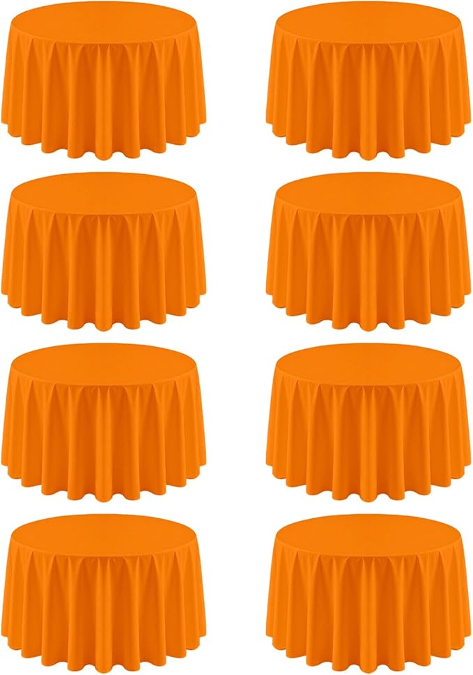 8 Pack Round Tablecloth 120 Inch Cloth Orange Tablecloth for Round Tables, Washable Polyester Table Cloth Stain and Wrinkle Resistant Decorative Table Cover for Wedding Party Dining Banquet