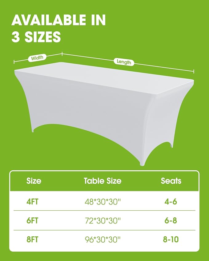 Pureegg Spandex Tablecloth 6ft - 6 Pack, Fitted and Tight Cloth for Rectangle Table, Wrinkle-Free and Stretch Table Cover for Party, Wedding, Banquet and Birthday, White